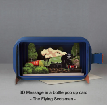 3d bottle cards - a wonderful keepsake - a bit more than just a card - flying scotsman train