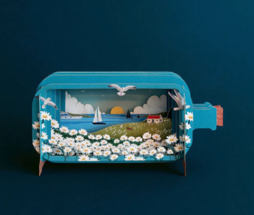 3d bottle cards - a wonderful keepsake - a bit more than just a card - seaside and boats