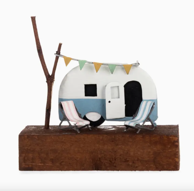 Bunting Blue Caravan is a decorative tabletop object that adds a unique touch to your home. teeny tiny deck chairs, bunting and caravan the perfect scene.