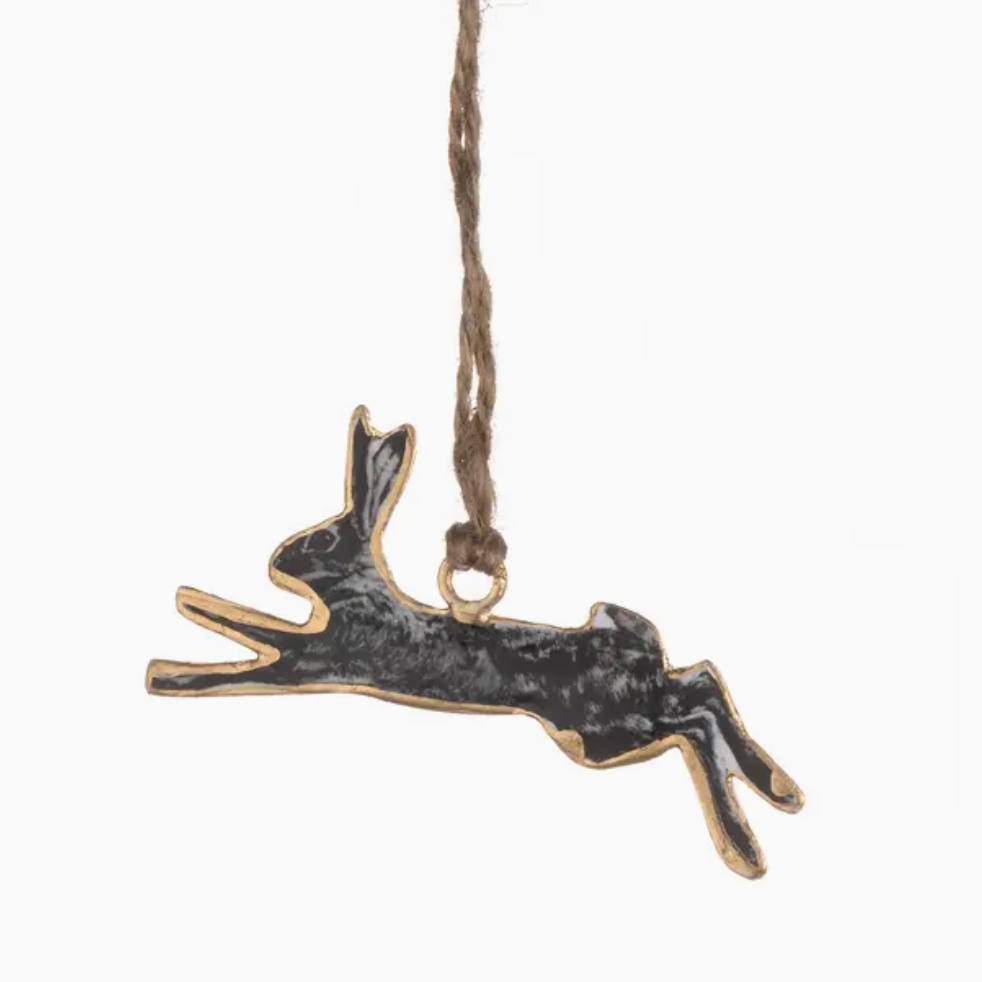 Leaping Hare Hanger. Hanging Leaping Hare, which has a photographic image that is then adhered to a twin-walled shaped iron base.