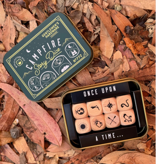 Inspiration is just a roll of the dice away! Create your own adventure using our Campfire Story Dice with various icons intended to spark your imagination. A fun and interactive way to make memories together, bring these story dice along to add some play to your next campout.