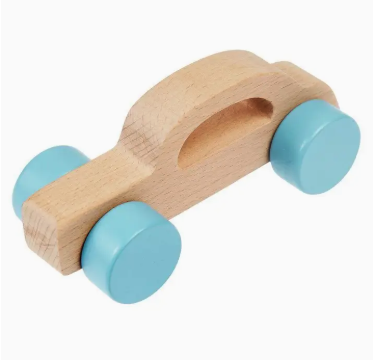 A traditional wooden push along car for toddlers. Perfectly sized and shaped for little hands to grasp and push around.